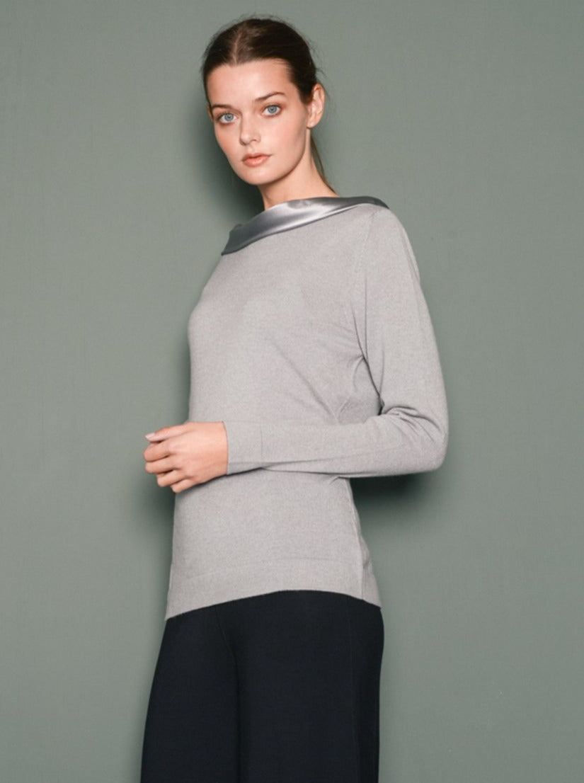Flora | Bespoke Satin Trim 100% cashmere Sweater | Belinda Robertson