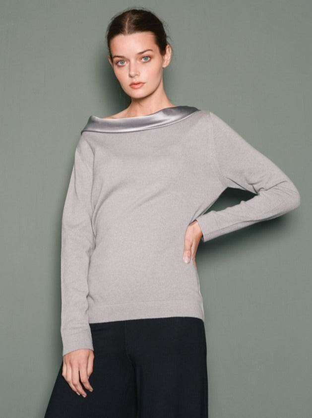 Flora | Bespoke Satin Trim 100% cashmere Sweater | Belinda Robertson
